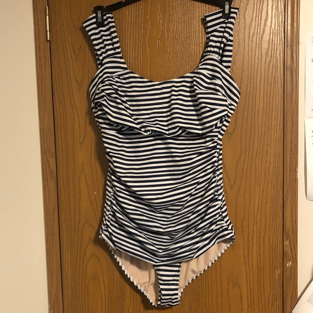 Albion Navy/White Striped Lg One Pc Swimsuit